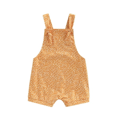 

Calsunbaby Newborn Infants Girl Sleeveless Romper Floral Printed Suspenders Loose Fit Binding Knot Playsuit Casual Simple Style One-Piece Clothes