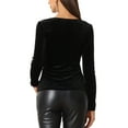 thumbnail image 2 of INSPIRE CHIC Women's Velvet Top Square Neck Long Sleeve Solid Blouse S Black, 2 of 6