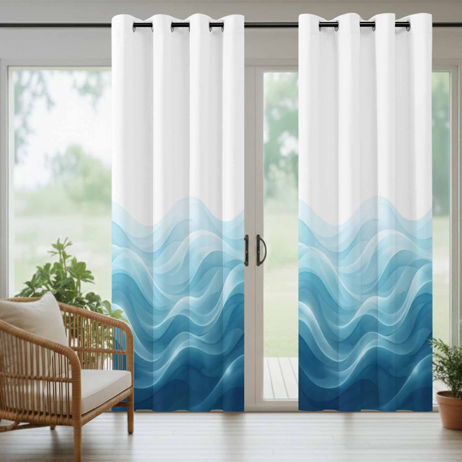 Teal Blue Ombre Outdoor Curtains for Patio, Abstract Modern Gradient Ripple Sunshade Privacy Drapes Grommet Waterproof Outside Curtains for Porch/Cabana/Balcony 54"x 108", 1 Panel