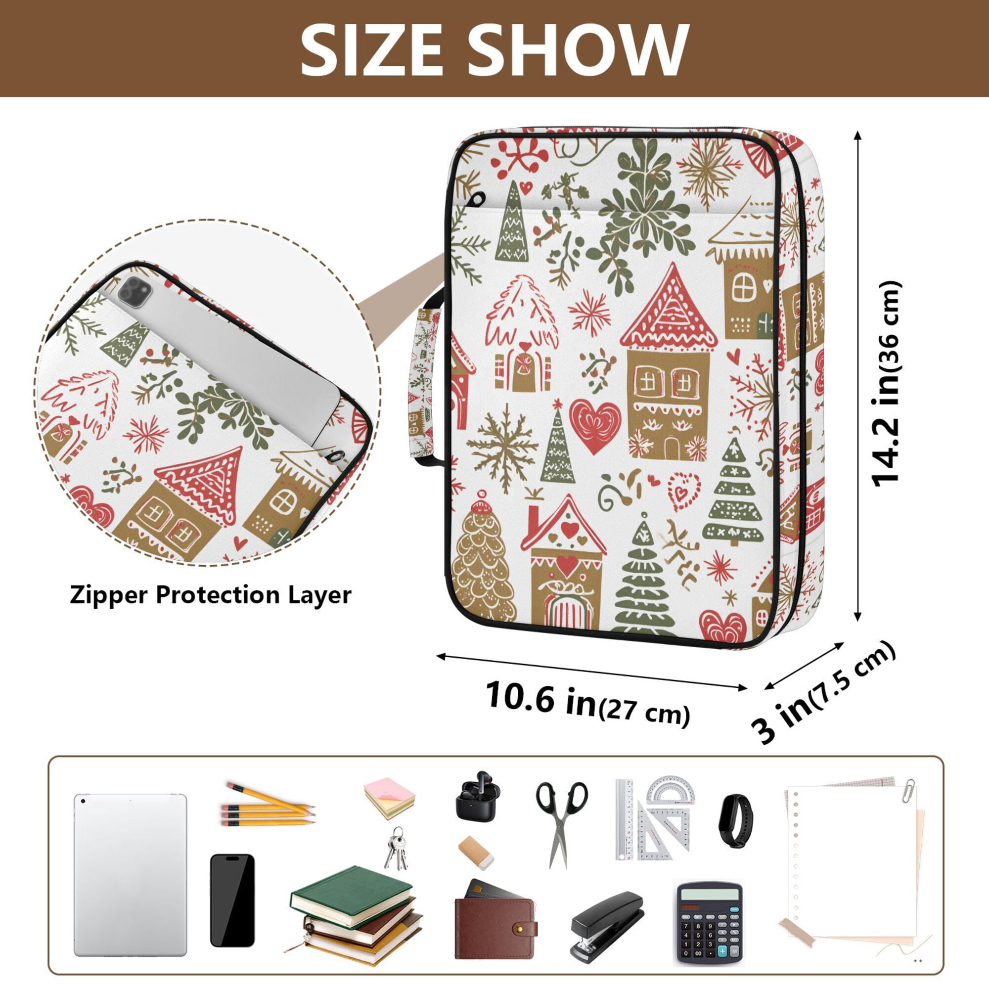 FORMRS Accordion File Folder A4 Size 7-Pocket Expanding Document Organizer Bag with 3 Ring Binder, Brown Nordic Christmas House