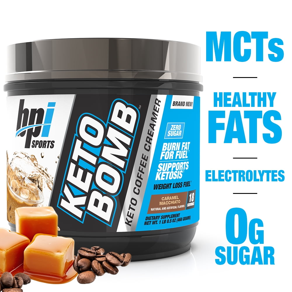 BPI Health Keto Bomb Ketogenic Creamer Powder, Caramel Macchiato, 16.5
