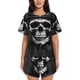 thumbnail image 1 of Balery Black White Hat Skull Conjunto de Pijama para Mujer con Estampado, Dos Piezas de Manga Corta y Shorts, Ropa de Dormir Suave con Cuello Redondo y Bolsillos-Small, 1 of 6