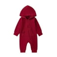 thumbnail image 2 of Musuos Infant Baby Fall Romper 0-24M Solid Colors Long Sleeve Zipper Hoodie Jumpsuit with Pocket Newborn Clothes for Boys Girls, 2 of 9