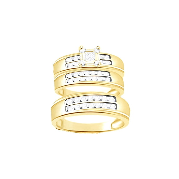 AFFY White Natural Diamond Engagement & Wedding Trio Band Ring Set In 10k Yellow Gold (0.5 Cttw)