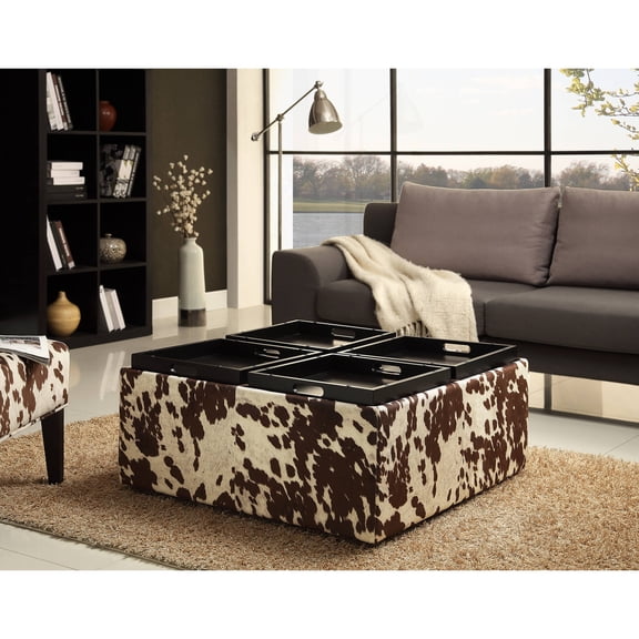Chelsea Lane Maxfield Brown Cowhide Print Storage Cocktail Table Ottoman