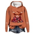 thumbnail image 4 of NinXxx Women's Cow Print Pullover Festive Western Graphic Sweatshirt Orange L, 4 of 4