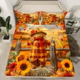 thumbnail image 2 of Manfei Kawaii Scarecrow Child Twin Sheet Sets, Farmhouse Harvest Sunflower Twin Fitted Sheet, Orange Pumpkin Flat Sheet, Ultra Soft Home Decor, 3pcs, 2 of 7