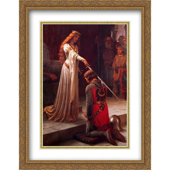 The Accolade 2x Matted 28x36 Large Gold Ornate Framed Art Print by Leighton, Edmund Blair