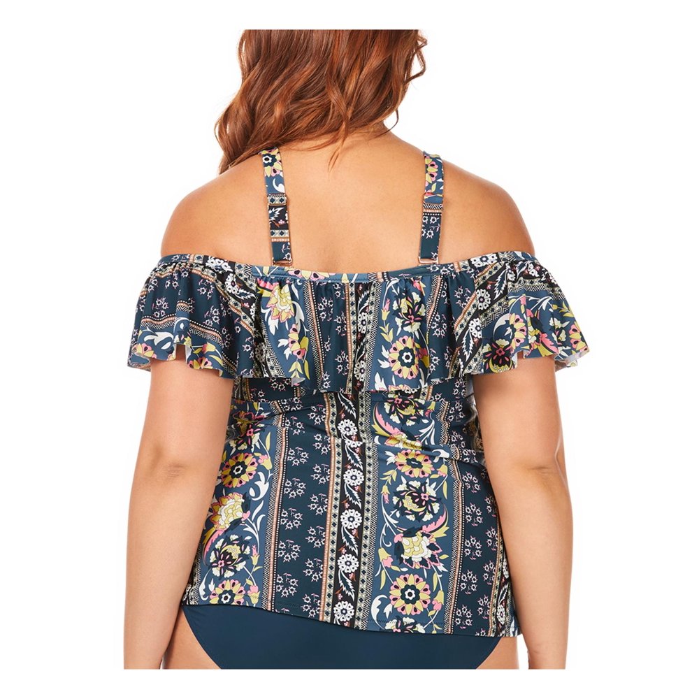Raisins Raisins Womens Plus Tortuga Printed Flounce Tankini Swim Top