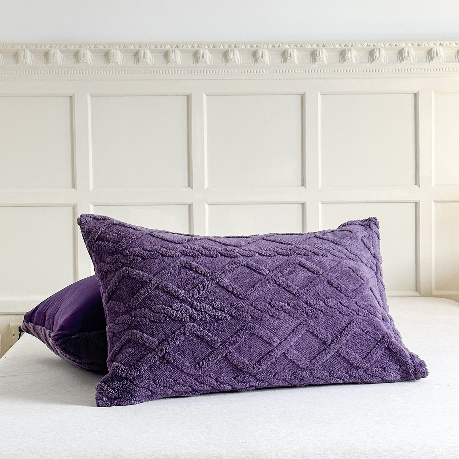 NC 3 Piece Sherpa Blanket,Winter Warm 3 Ply Borrego Fleece Blanket,Queen 75"x83",Purple