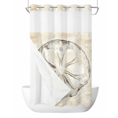 No Hook Shower Curtains with Snap-in Liner Set, Sand Dollar Coastal Waterproof Hotel Style Bathroom Shower Curtain, Summer Beach Beige Sea Breathable Mesh Top Window Bath Curtains 36''x72''
