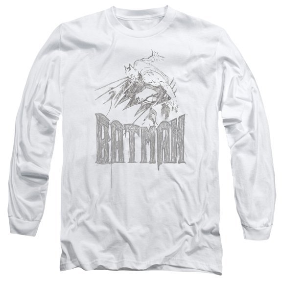 Batman Knight Sketch Long Sleeve Adult 18/1 T-Shirt White