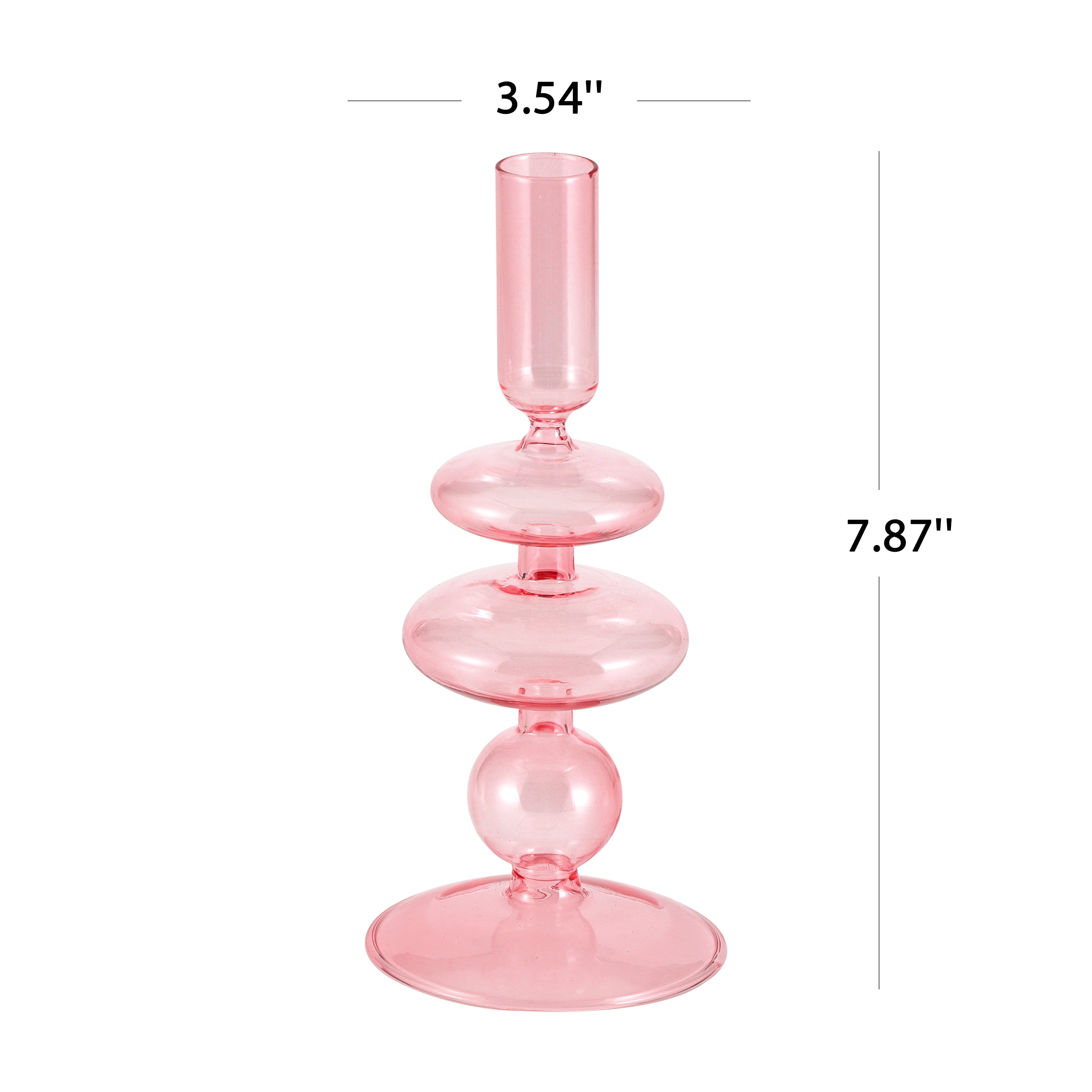 Mainstays Pink Translucent 7.87" Tall Glass Bubble Shaped Tabletop Taper Candle Holder, Large