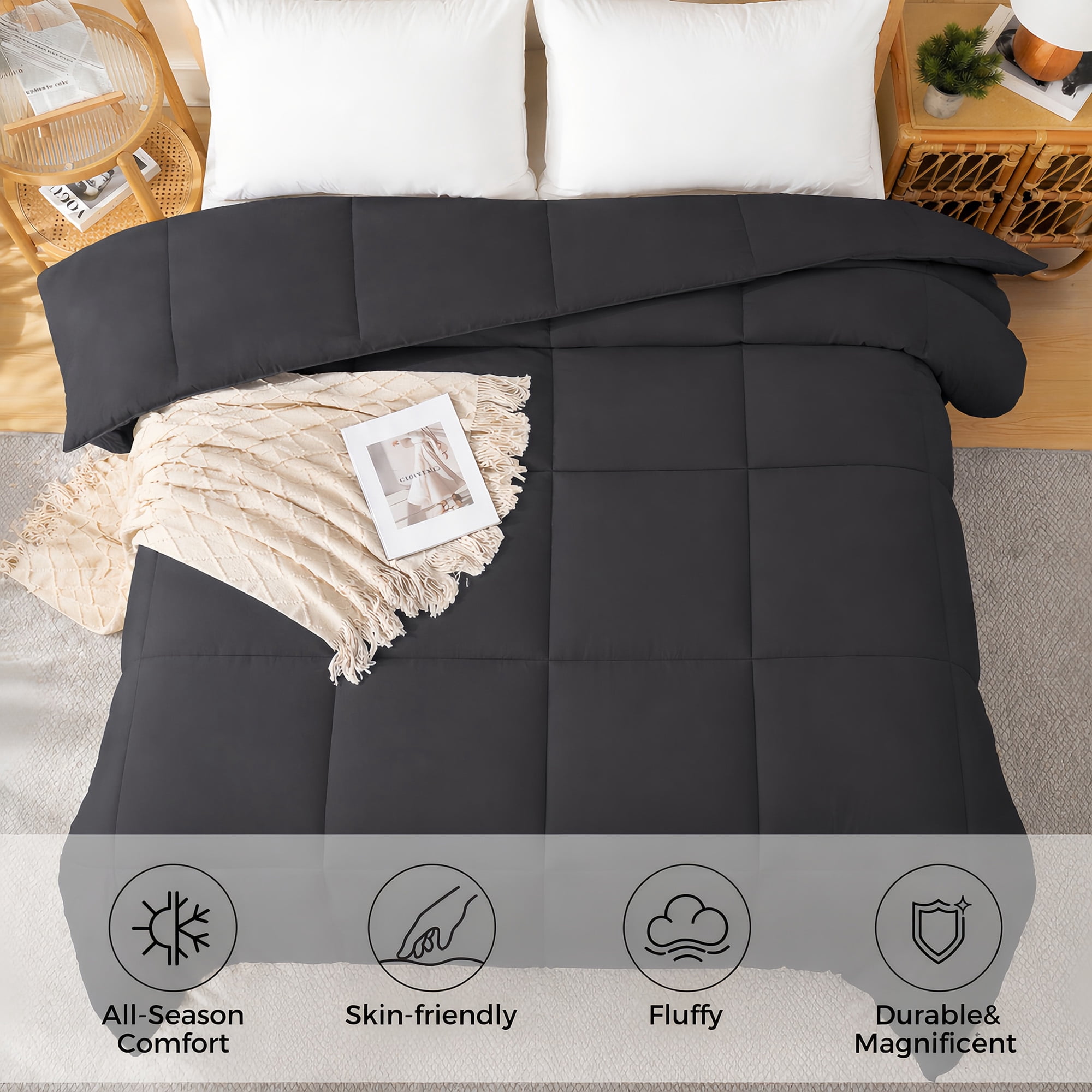YEPCLUB Comforters Queen size, Duvet Insert, All Season Duvet, Grey Down Alternative Hotel Comforter, Lightweight Quilt with Corner Tabs, Machine Washable (Grey, Queen 88x92 Inches)