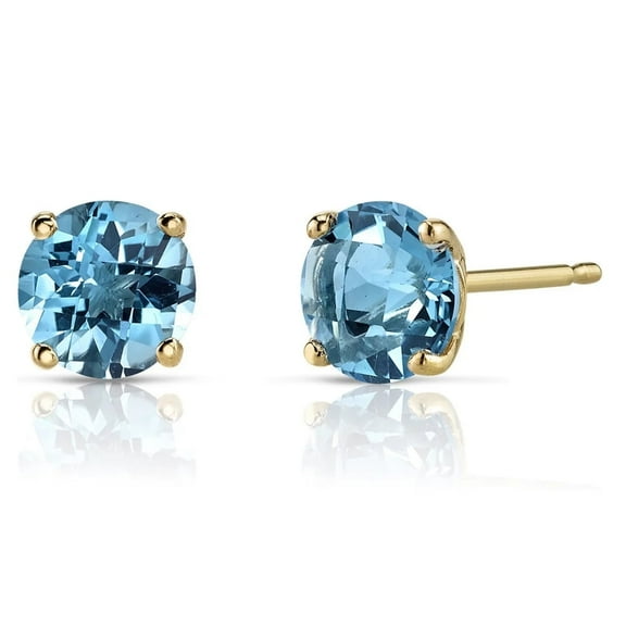 14k Yellow Gold Push Back Round Created Blue Topaz Sapphire Stud Earrings 3MM Plated by Paris Jewelry