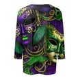 thumbnail image 5 of BDPORKAS Women's Mardi Gras Shirt 3/4 Sleeve Tops for Women Graphic Tees Novelty Party Blouses Glitter Mask Printed Plus Size Mardi Gras Costumes, 5 of 5