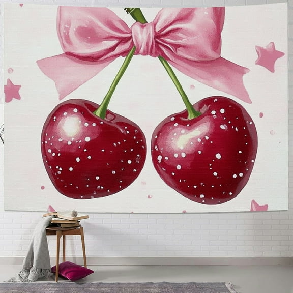 Autua Pink Cherries Kitsch Tapestry Wall Hanging Home Decor Art 40x30inch