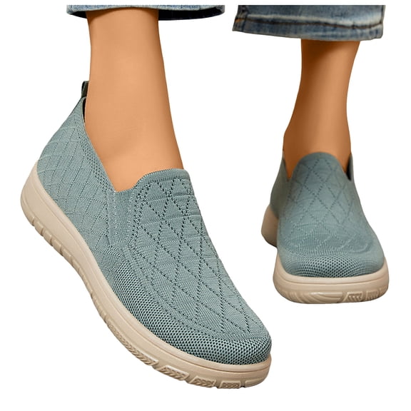 Knit Loafers for Women Orthopedic Walking Shoes Thick Soft Sole Antislip Casual Round Toe Slip on Flat Shoes Breathable Mesh Sneakers Green Size 6