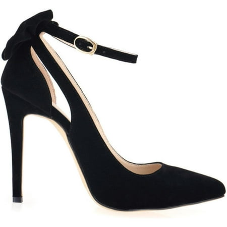 

FAIAI 2024 New Elegant Back Bowtie Buckle High Heels Shoes Woman Ankle Buckle Pointed Black Work Single Shoes Party Red Wedding Women Pumps-Black 6-41