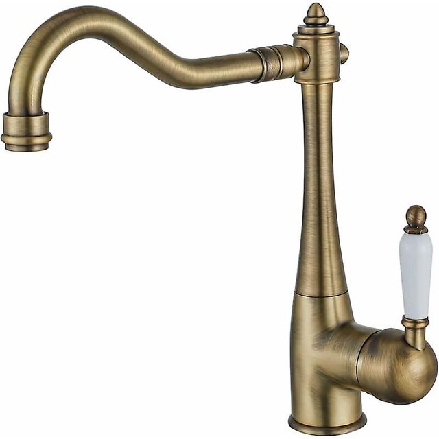 Vintage brass kitchen faucet, 360 swivel antique kitchen faucet, high pressure country house sink faucet, kitchen mixer faucet