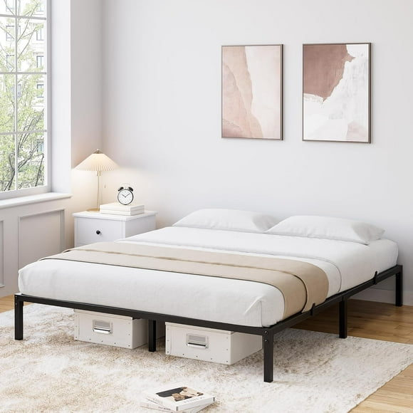 10 Inch Queen Size Metal Bed Frame – Heavy Duty Platform Bed with Storage Space,Steel Support,No Box Spring Needed, Easy Assembly Mattress Foundation, Noise-Free,Black