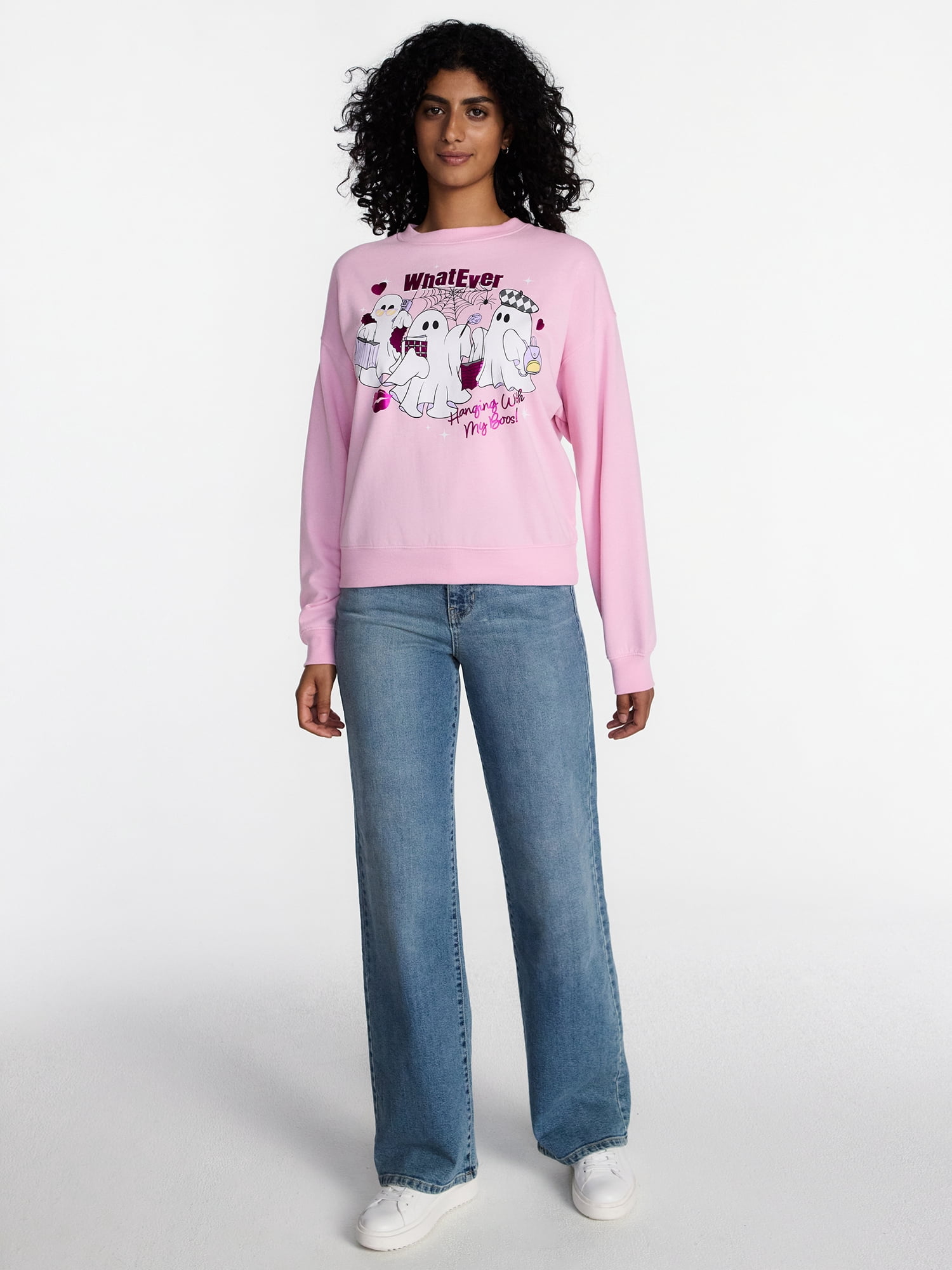 Whatever Ghost Women's Halloween Graphic Crew Sweatshirt, Sizes XXS-XXL