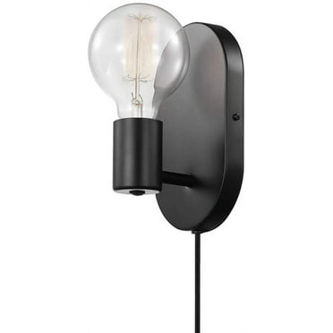 1-Light Plug-in or Hardwire Wall Sconce, Matte Black, 6ft Black Fabric Covered Cord, Inline On/Off Rocker Switch, Wall Lights for Bedroom, Bulb Not Included