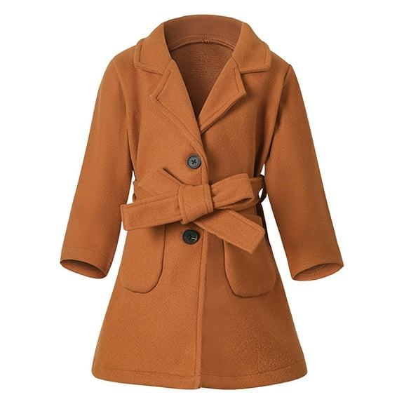 Coerni Girls Dress Coat Long Sleeve Winter Windproof Coat Kids Warm Fleece Double Breasted Trench Outerwear With Belt