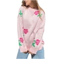 thumbnail image 3 of WRKEKC Women's Colorful Rose Knit Pullover Sweater Crewneck Long Sleeve Fall Winter Casual Loose Fit Floral Design Unique Womens Sweater, 3 of 10