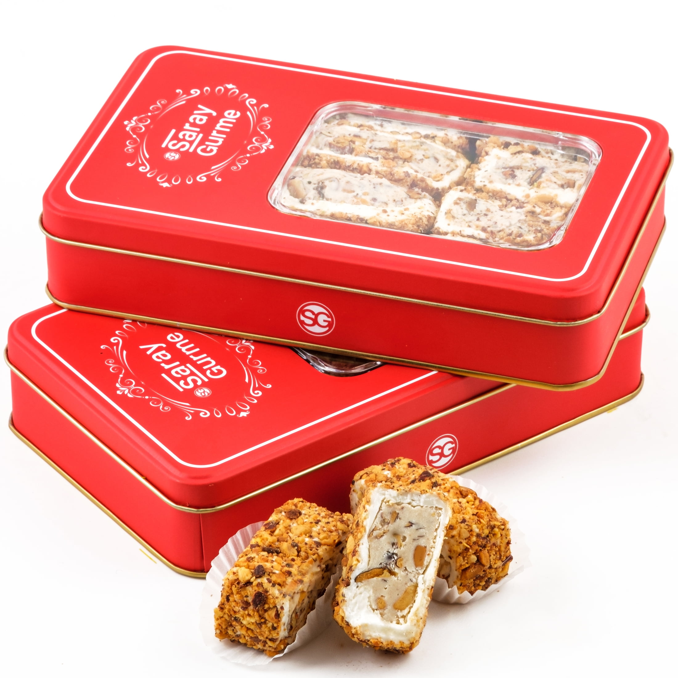 Turkish Delight with Tin Box, Premium Almond Gourmet Snack, Soft Candy, Vegetarian, Authentic