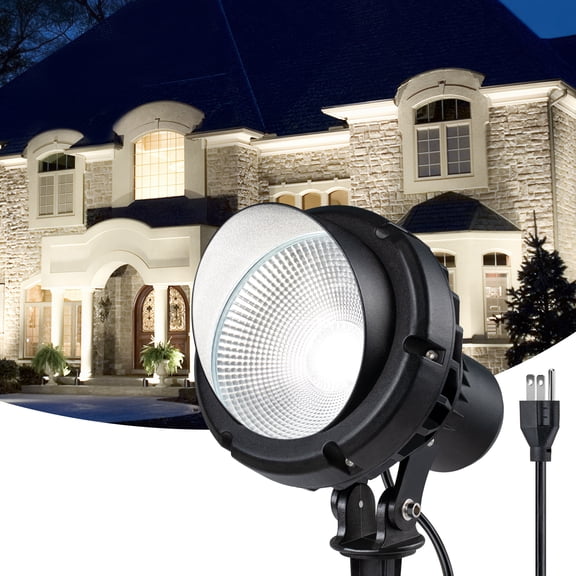SUNVIE LED 40W Spotlights Outdoor 5000K Daylight White Plug in Flag Pole Light 120V Ultra Bright for Yard House Tree Lawn Signage with Stake & 5.5FT Cord