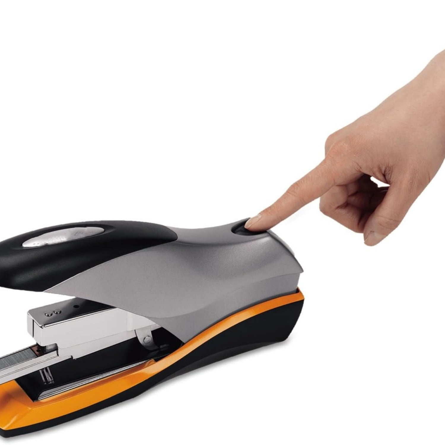 Stapler, 70 Sheet Capacity, Jam Free, Reduced Effort, Soft Grip, Metal, Silver/Black/Orange