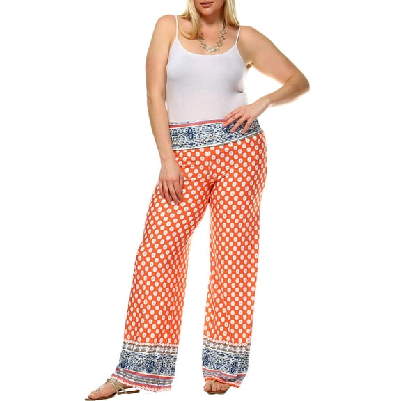 White Mark Women's Plus Size Border Printed Palazzo Pants