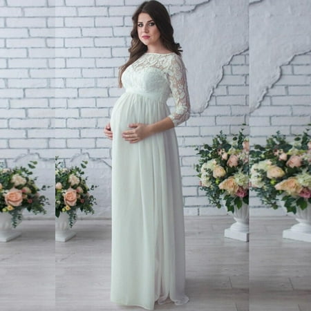 

Walmeck Women Maternity Dress Lace Long Sleeve Pregnant Photo Shoot Party Gown Photography Maxi Dress BlackWhiteBurgundy