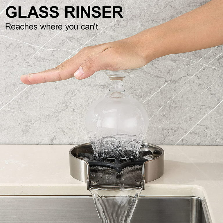 Glass Rinser for Kitchen Sink - Metal Brushed Nickel Cup Washer