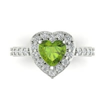 2.03 ct Heart Cut Natural Peridot with Simulated Diamond Halo Accents 18K White Gold Womens Engagement Ring