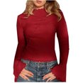 thumbnail image 2 of gbyLJF Women's Mock Neck Shirts Solid Color Long Sleeve Pullover Tops Casual Slim Fit Flare Sleeve Shirt Tops, 2 of 7