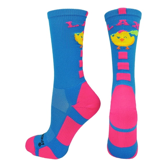 LAX Chick Crew Socks (Electric Blue/Neon Pink, Small)