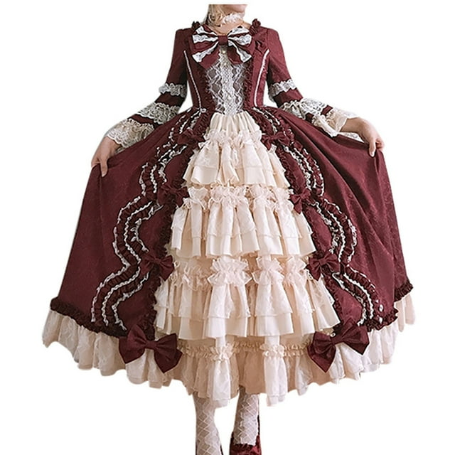 RXIRUCGD Robes pour Femmes, Robe de Cour Gothique Vintage, Jupe à Volants en Dentelle, Robes de Mode