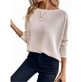 thumbnail image 3 of Women'S Crewneck Fall Knitted Top Waffle Off-Shoulder Pullover Long Sleeve T-Shirt Apricot M, 3 of 7