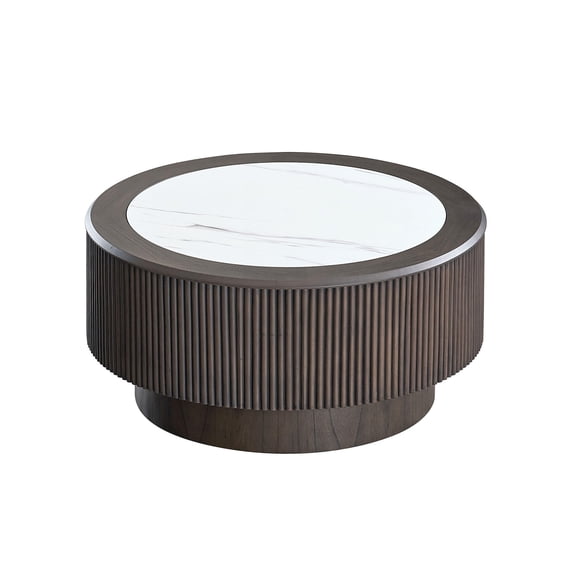 Dining Tables 31.5 inch Modern Faux Marble Pattern Stickers Coffee Table Round Coffee Table for Living Room,Small Table with Sturdy Pedestal,Dark Brown,Coffee Tables