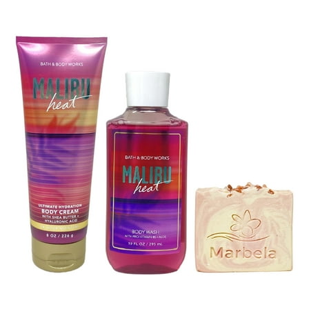 Bath & Body Works Malibu Heat Body Cream and Body Wash Duo Set with a Himalayan Salts Springs Bar Soap - Full Size