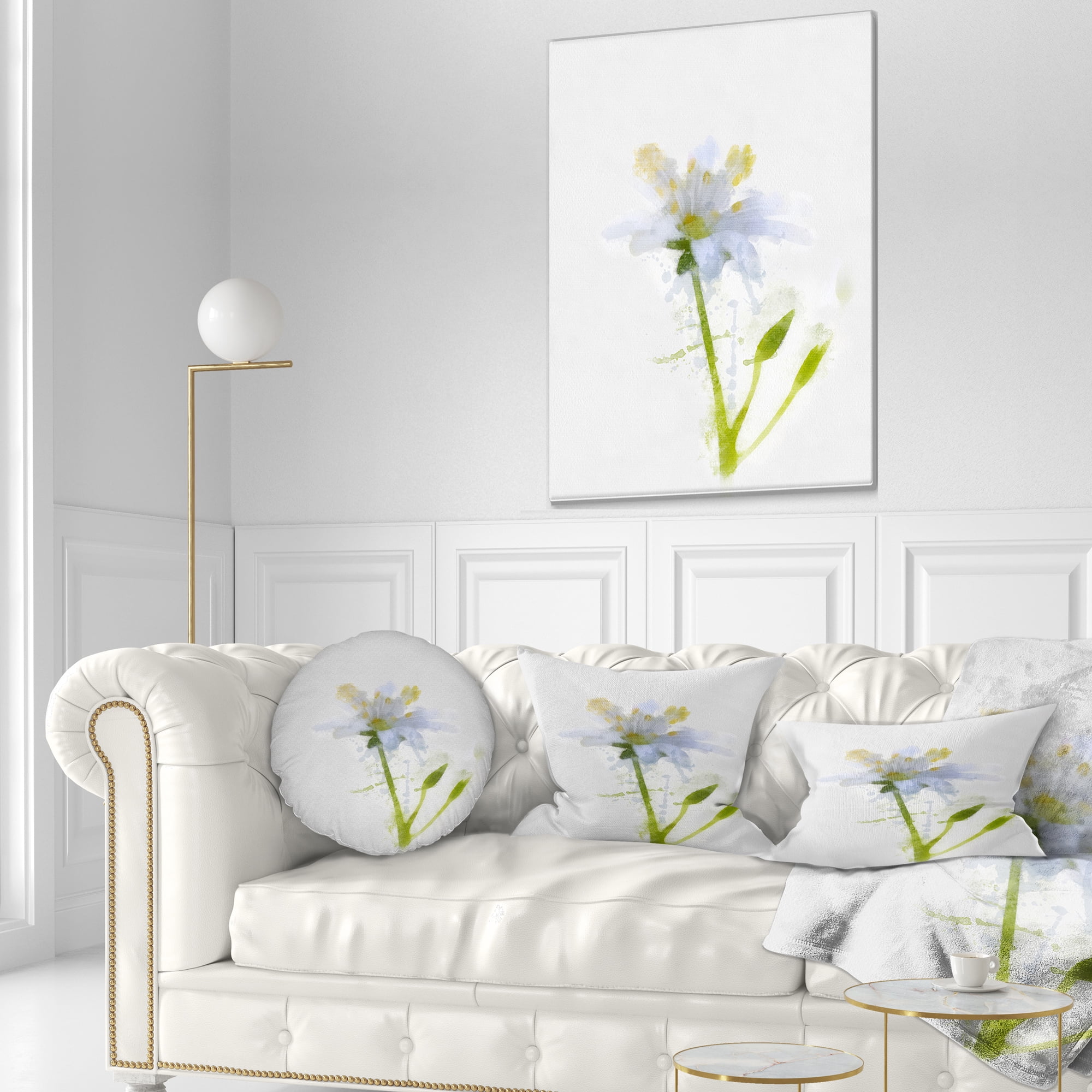 Designart White Green Watercolor Flower Sketch - Floral Throw Pillow - 12x20