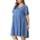thumbnail image 1 of Women's Plus Size Denim Dress Tiered V Neck Short Sleeve Midi Chambray Dresses Blue 4X, 1 of 7