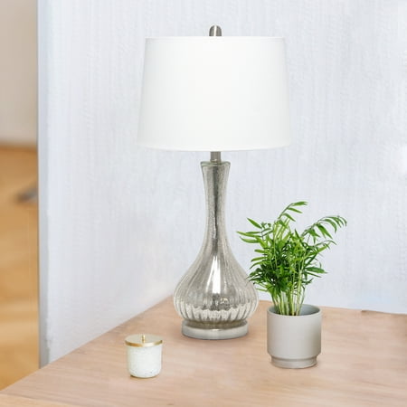 Lalia Home - Speckled Mercury Tear Drop Table Lamp with Fabric Shade - White