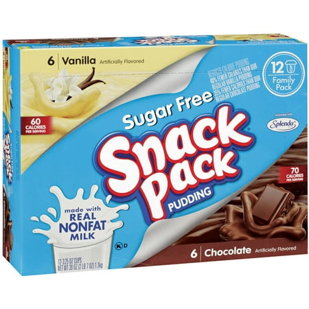 SNACK PACK Sugar Free Vanilla & Chocolate 12 Ct Pudding 39 OZ BOX