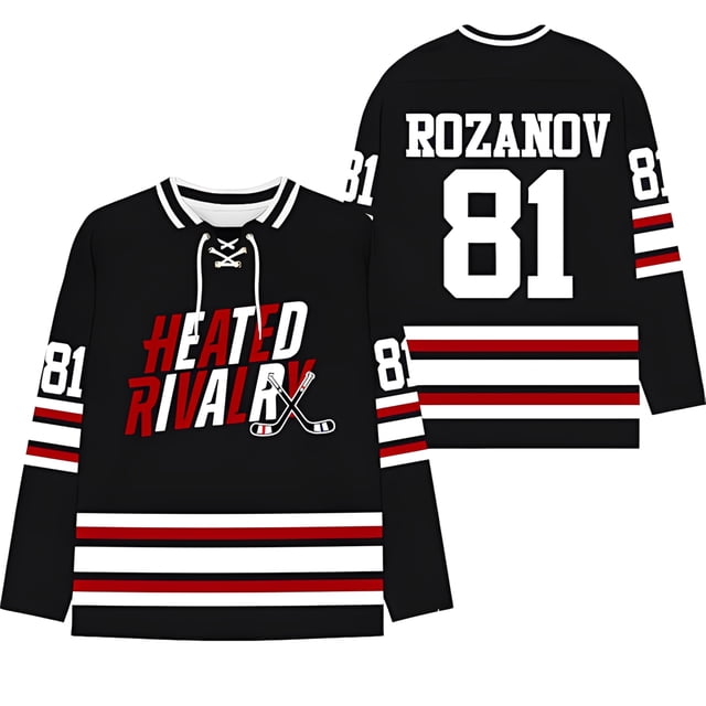 Heated Rivalry Jersey Long Sleeve Hockey Style Pullover with Number 24 and Name Hollander Classic Heated Rivalry Jersey Design for Sports Fans Heated Rivalry Jersey Black XXL