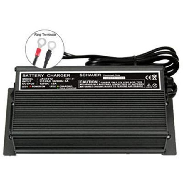 JAC1212-R Schauer Battery Charger, 12V, 12A Fully Automatic Battery Charger and Maintainer w/Ring Terminals_AB