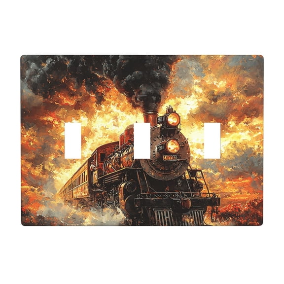 Retro Steam Train Vintage 3 Gang Light Switch Cover Decorative Triple Toggle Wall Plate for Kitchen Bedroom Bathroom Living Room Decor