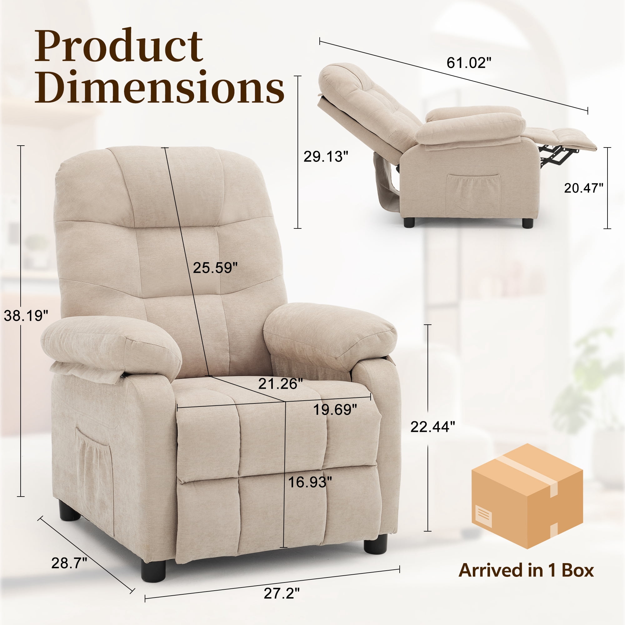 Korser Recliner Chairs for Adults with Fixed Base Push Back Recliner Chair for Living Room,Small Recliner Sofa for Small Spaces,Linen Fabric,Khaki